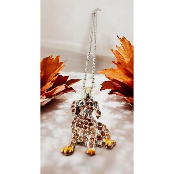 Dachshund Necklace New Rhinestones 16 inch Chain 2 piece Set Doxie Weeni… - Picture 4 of 14